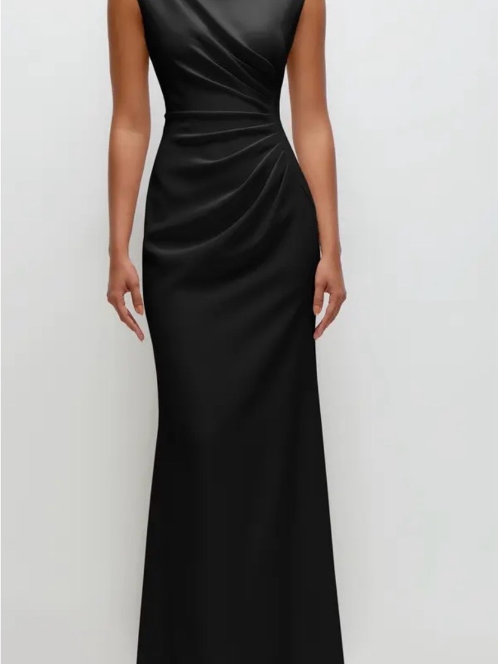 Ruched Cap Sleeve Crepe Trumpet Gown